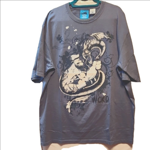 Wckd Blue Crew-neck 'Popeye and Snake' T-Shirt with Glitter detail sz XXL